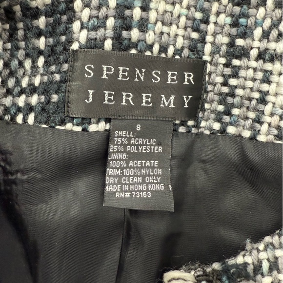 Spenser Jeremy Black White Tweed Open Front Blazer Fringe Trim Classic Jacket, 8 - Picture 8 of 10